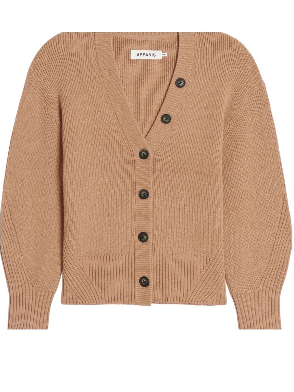 Apparis Ribbed Knit Camel Cardigan Sweater XS Quiet Luxury Old Money Revolve